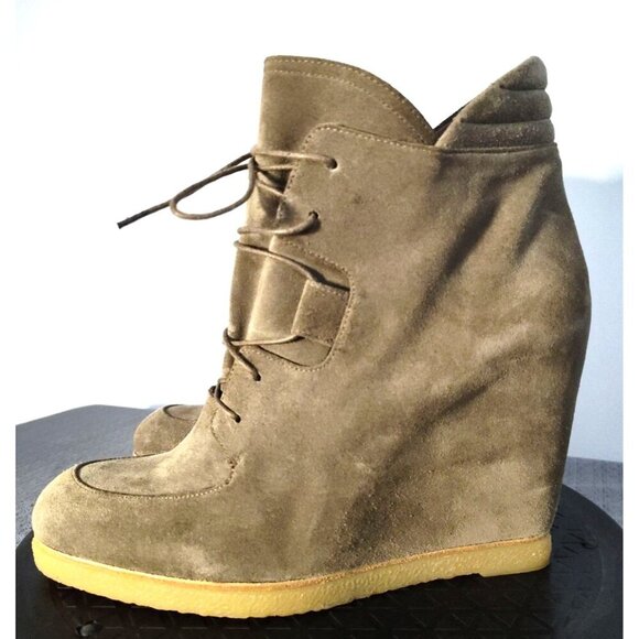 STUART WEITZMAN Women's Greater Combat Platform Hiker Boots Olive Green Suede No - Picture 3 of 16